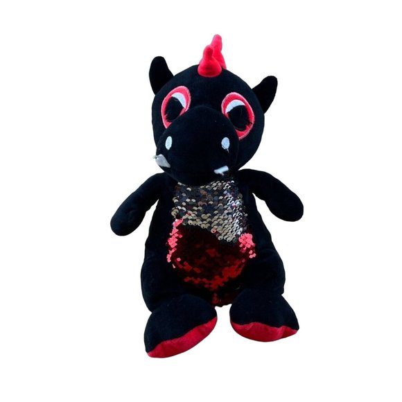 Fun Express Dragon Plush Sequin 14" Red Black Stuffed Animal Shiny - Picture 1 of 9